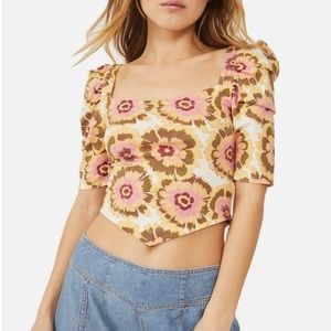 Free People Give Me More Women’s Short Sleeve Crop Top Floral Print Size XS